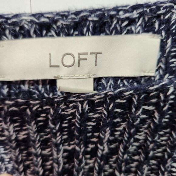 Ann Taylor LOFT Women's Navy Blue and White Boat Neck Cotton Blend Sweater Small - Picture 2 of 6